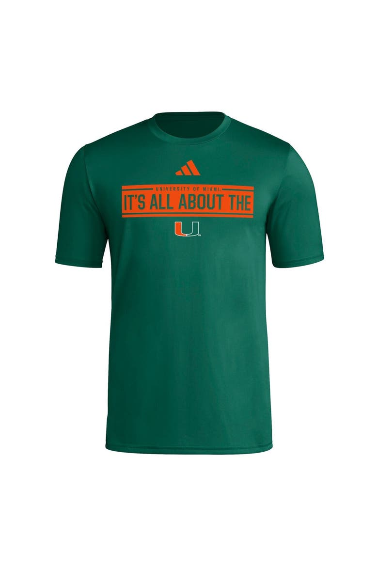 Men's adidas  Green Miami Hurricanes Locker Slogan Pre-Game T-Shirt, Alternate, color, Green