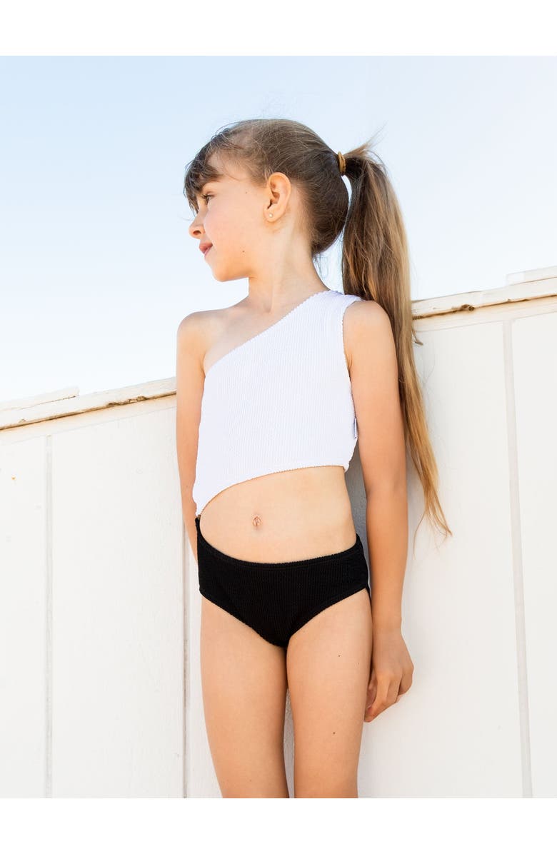 Limeapple Crinkle Cutout One Piece Swimsuit, Alternate, color, Black And White