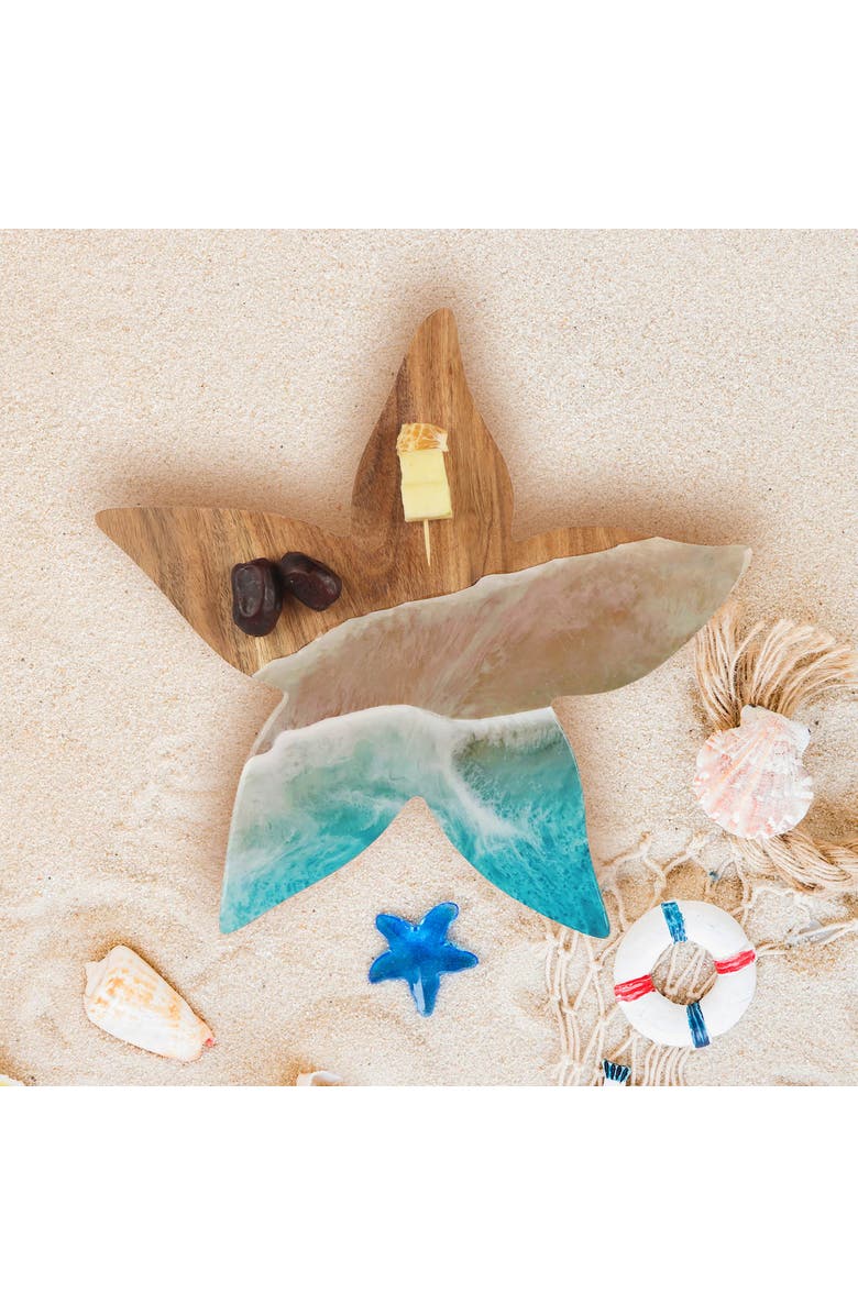 Gallerie II Sea Star Wave Coastal Wood Novelty Animal Shaped Serving Platter 12", Alternate, color, Brown
