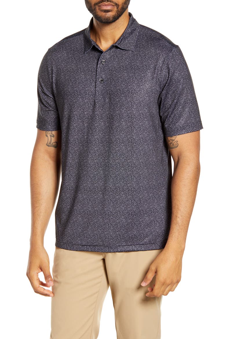 Pike Micro Floral Print Polo, Main, color, BLACK