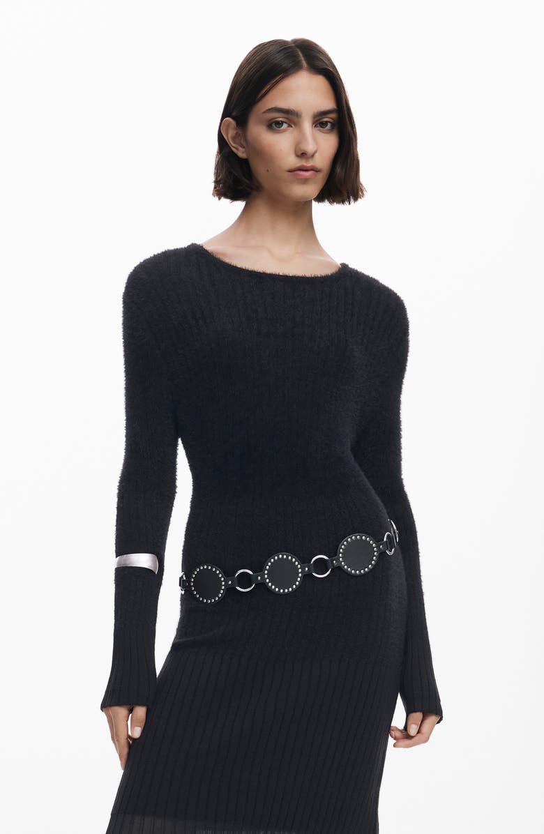 Desigual Long Sleeve Sweater Maxi Dress, Alternate, color, Black