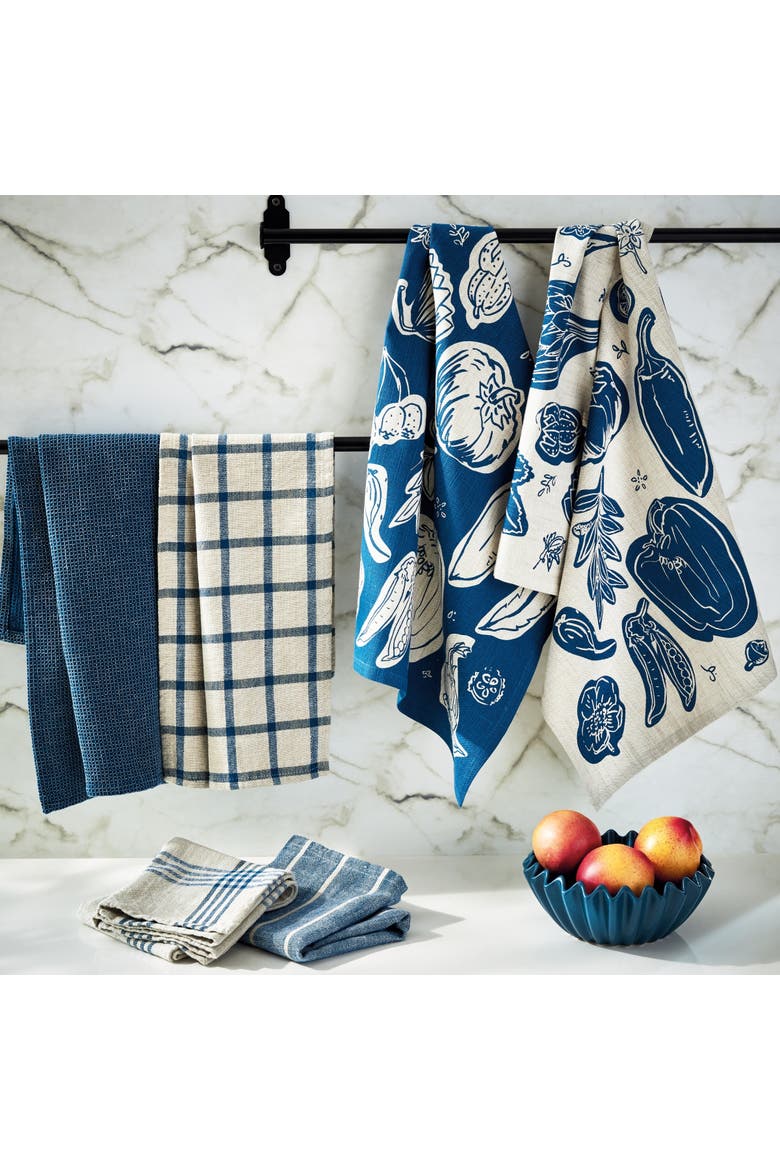 Canyon Print Veggies Dishtowel S/2 Midbl Midnight Blue Cotton Everyday, Alternate, color, Blue