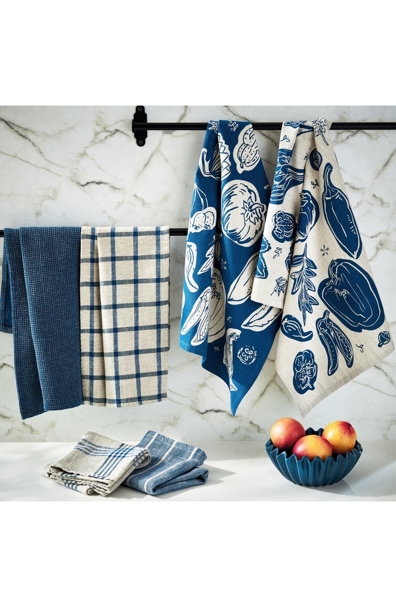 tag Canyon Print Veggies Dishtowel S/2 Midbl Midnight Blue Cotton Everyday, Alternate, color, Blue