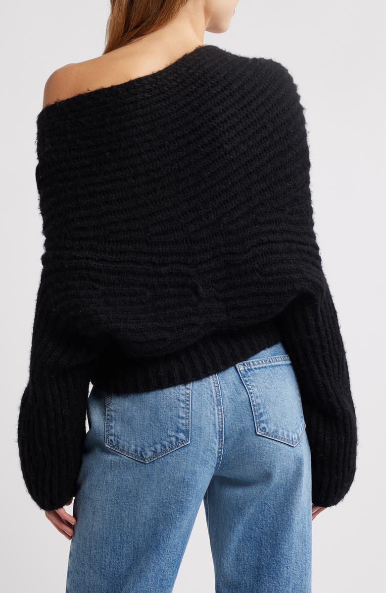 Cult Gaia Lea Knit Off the Shoulder Sweater, Alternate, color, Black