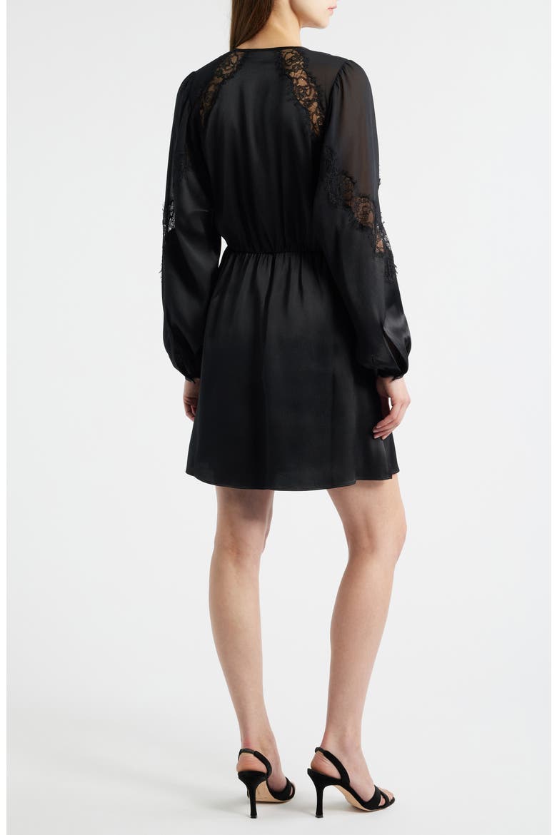 Dlassys Long Sleeve Satin & Lace Dress, Alternate, color, BLK