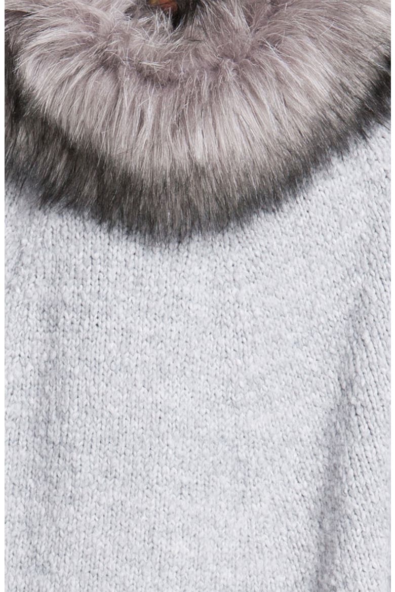 Faux Fur Trim Poncho Sweater, Alternate, color, PEARL