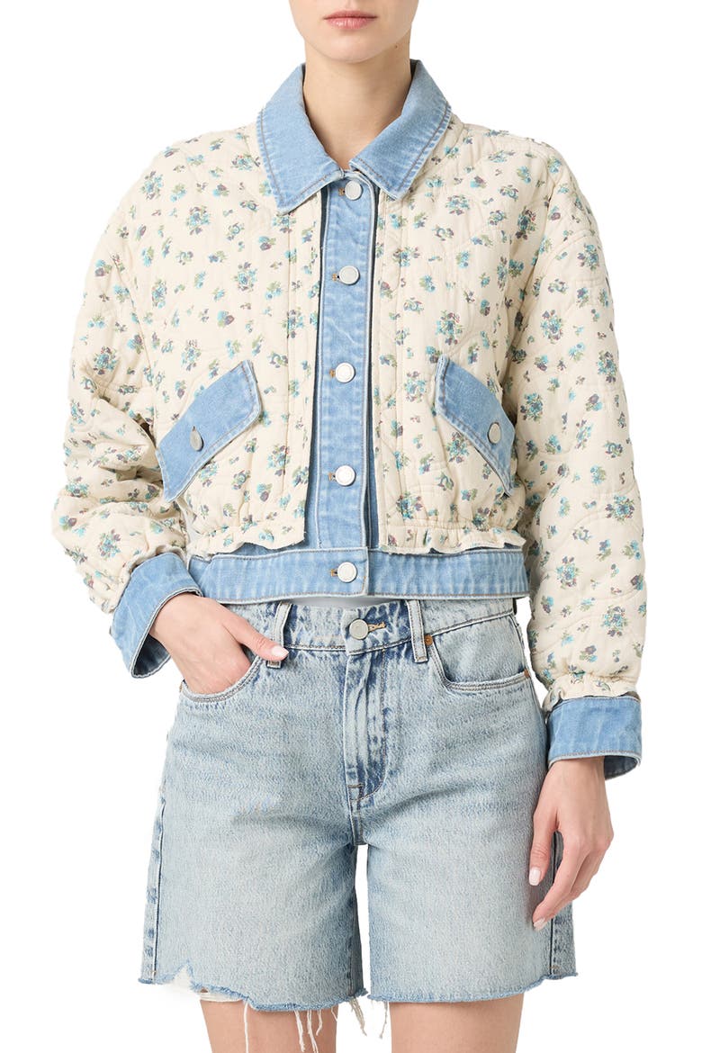 Denim Trim Floral Quilted Jacket, Alternate, color, LOVE BIRDS