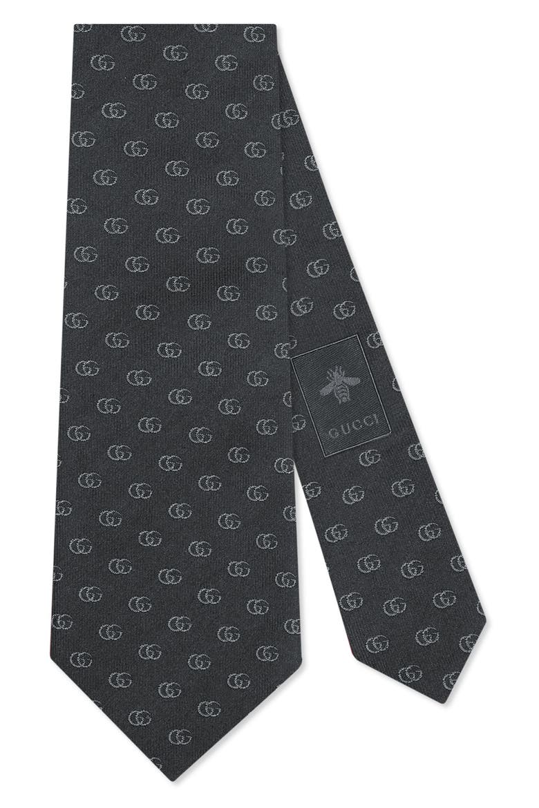 Running GG Logo Silk Jacquard Tie, Alternate, color, BLACK