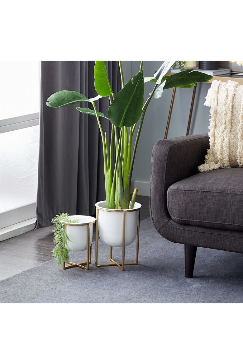 White Metal Contemporary Planter with Removable Stand - Set of 2, Alternate, color, WHITE