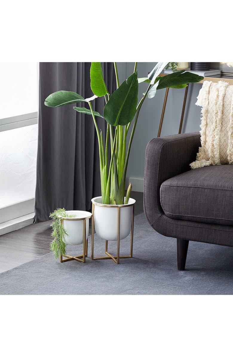 COSMO BY COSMOPOLITAN White Metal Contemporary Planter with Removable Stand - Set of 2, Alternate, color, 