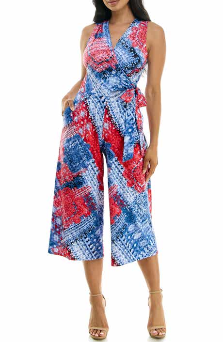 Nina Leonard Surplice Culotte Crop Jumpsuit