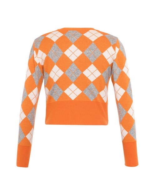 Theo The Label Women's Yellow / Orange Nomia Plaid Pearly Cardigan - Mandarine In Mandarine/gold