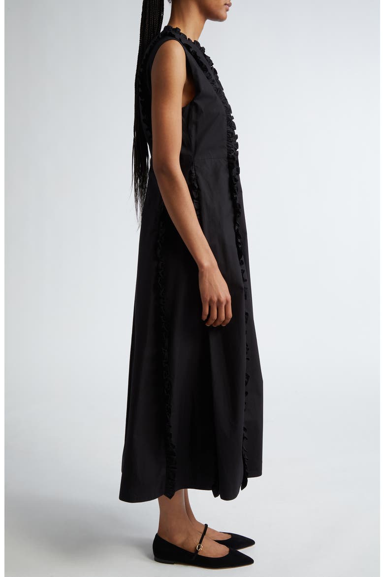 Milena Sleeveless Ruffle Midi Dress, Alternate, color, BLACK