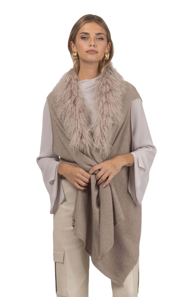 GORSKI Select Cashmere And Merino Wool Blend Vest With Select Genuine Shearling Trim, Alternate, color, Cappucino