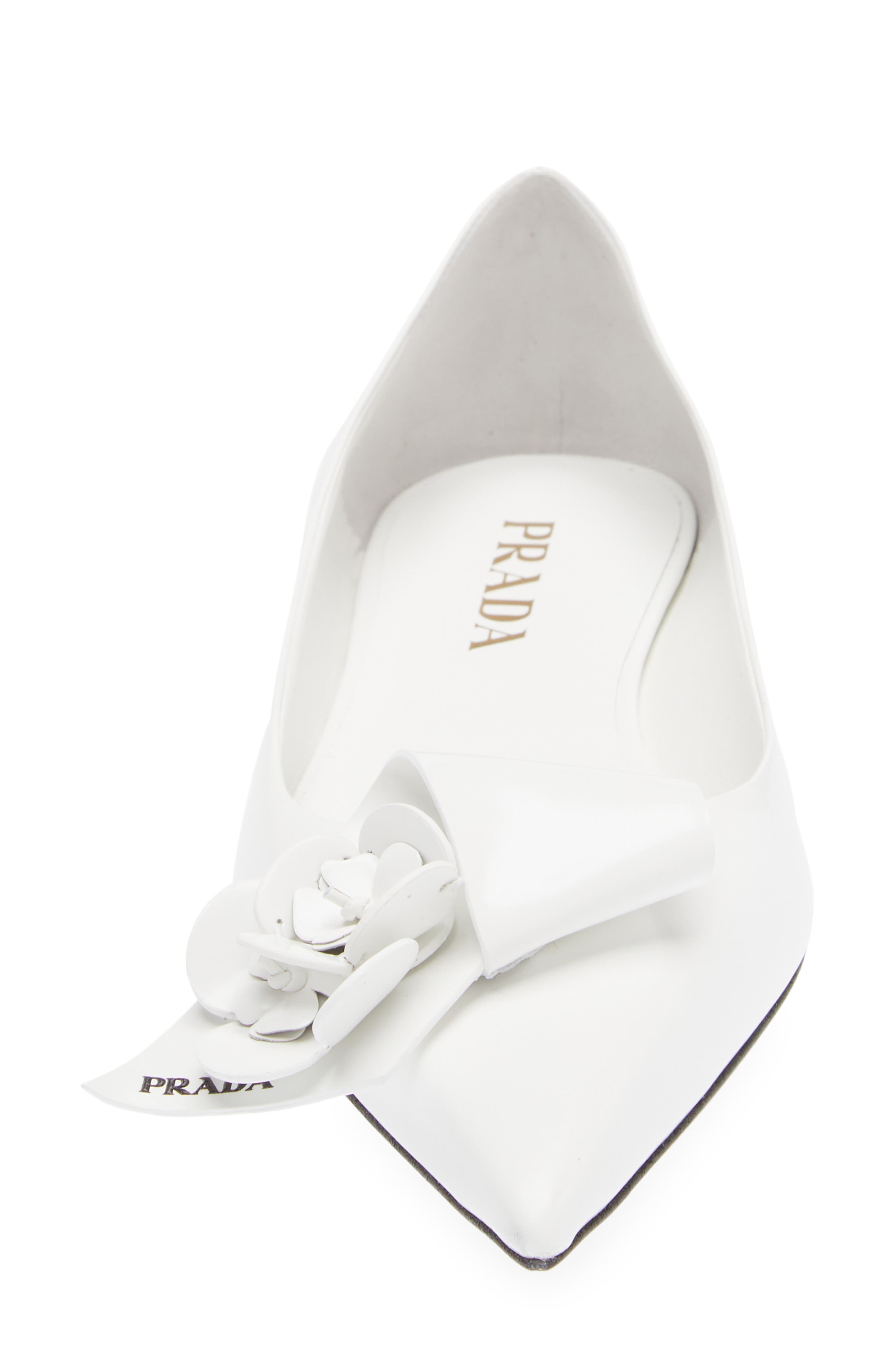 Loop Bouquet Pointed Toe Flat, Alternate, color, WHITE