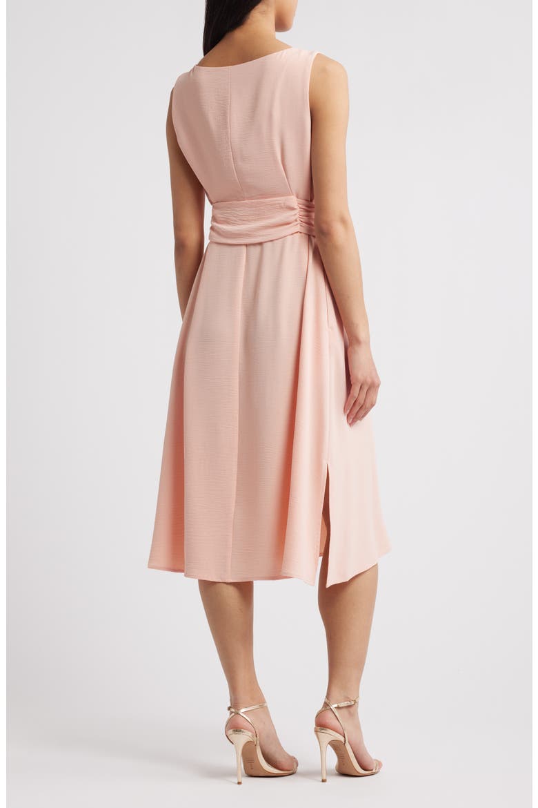 Tie Waist Crepe Midi Dress, Alternate, color, PEACH