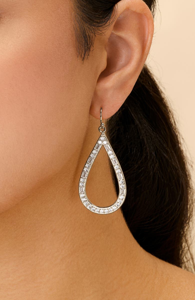 Sterling Forever Evangeline Cubic Zirconia Teardrop Earrings, Alternate, color, Silver