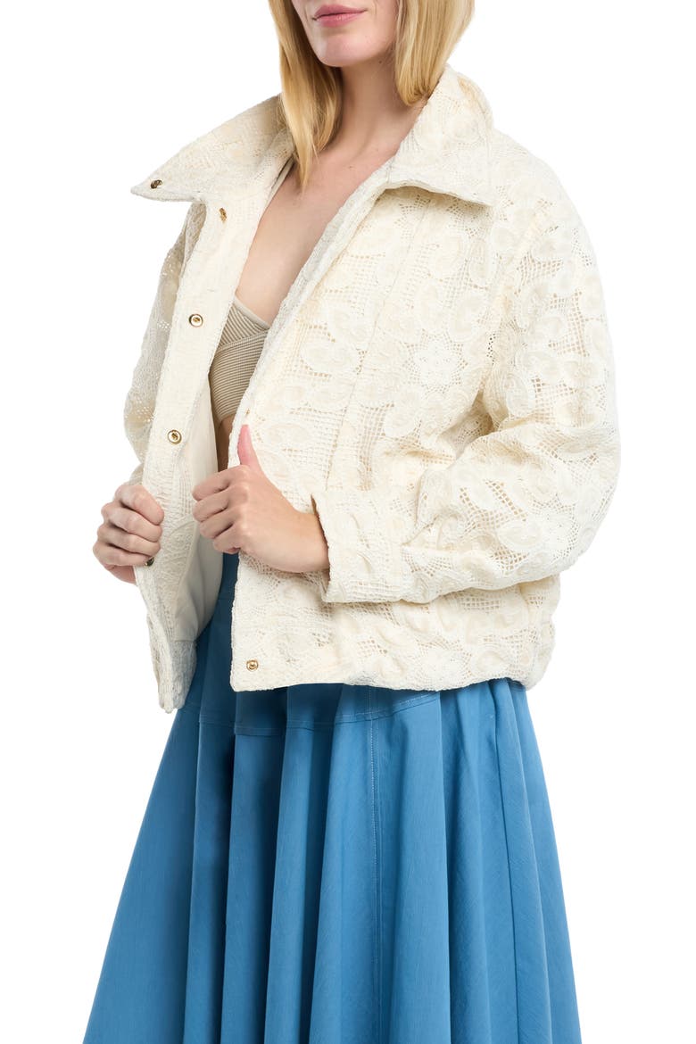 Yuna Lace Bomber Jacket, Alternate, color, OFF WHITE