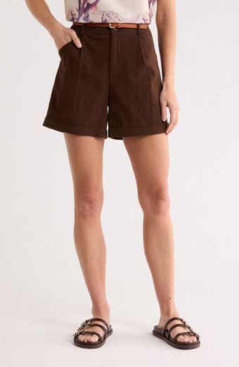 DR2 by Daniel Rainn Belted Pleated Front Stretch Cotton Shorts