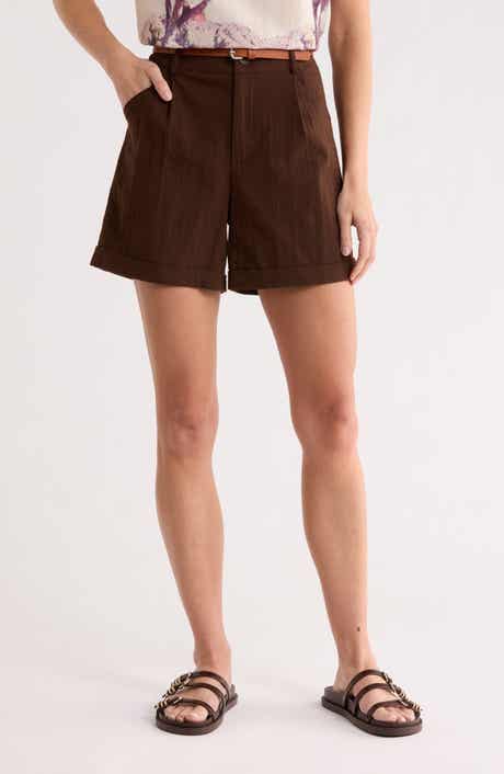 DR2 by Daniel Rainn Belted Pleated Front Stretch Cotton Shorts