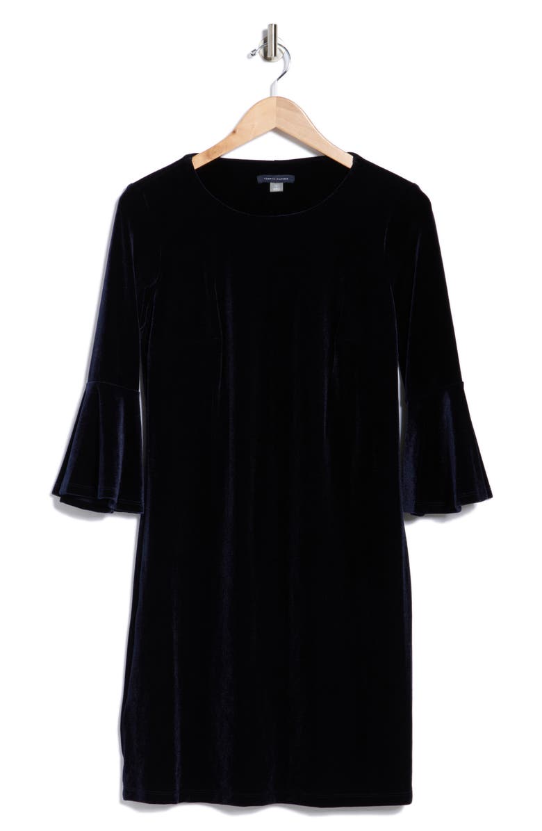 Tommy Hilfiger Bell Sleeve Velvet Dress, Alternate, color, Navy