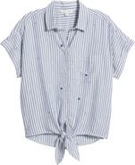 beachlunchlounge Rosie Embroidered Tie Front Short Sleeve Button-Up Shirt