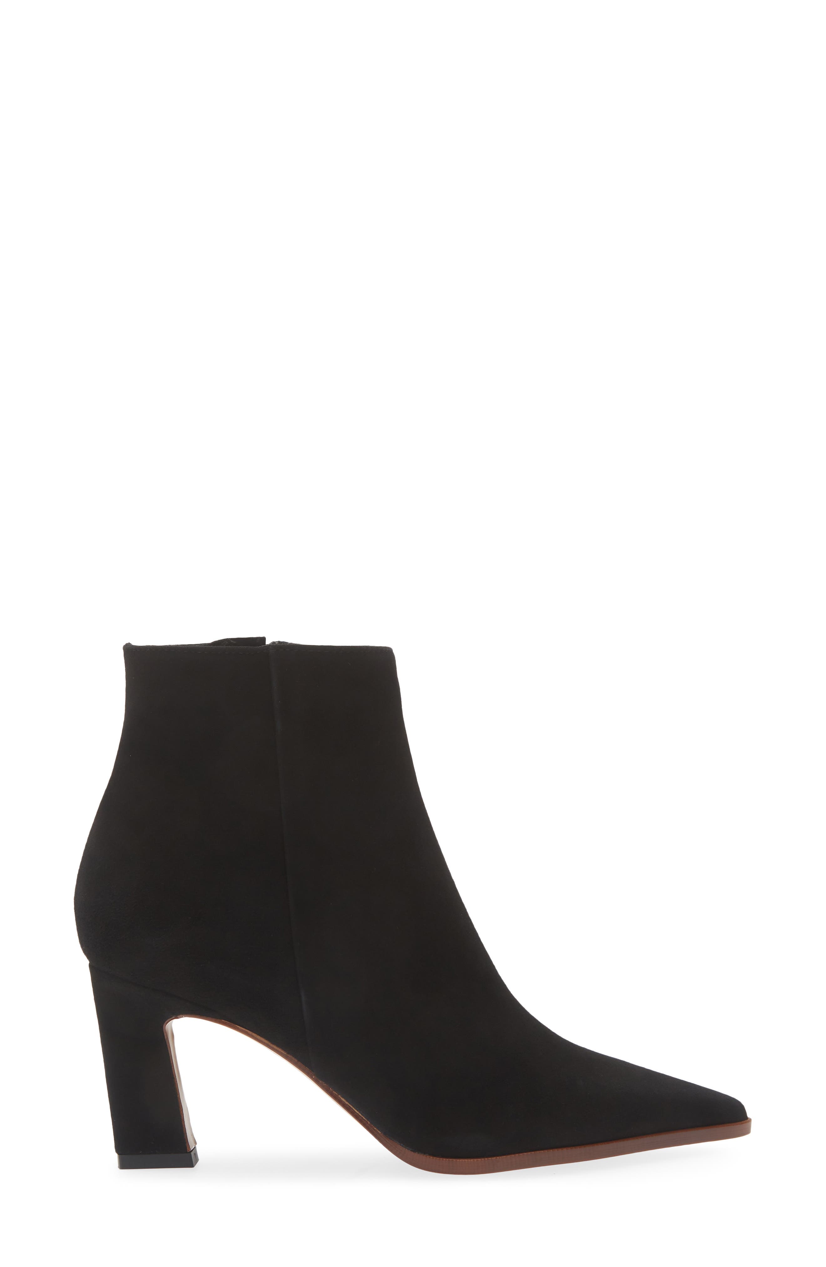 Norissa Pointed Toe Snakeskin Bootie, Alternate, color, BLACK SUEDE