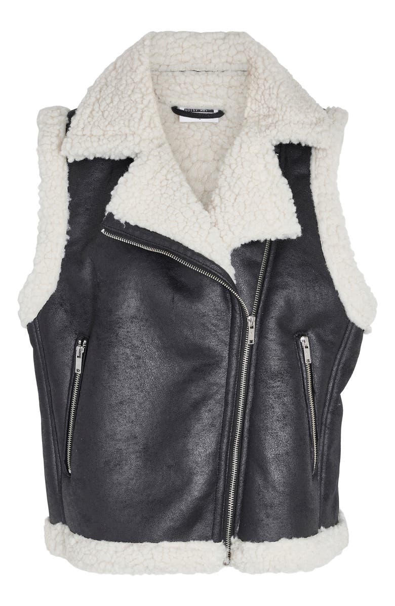 Noisy may Faux Leather & Faux Shearling Moto Vest, Main, color, 