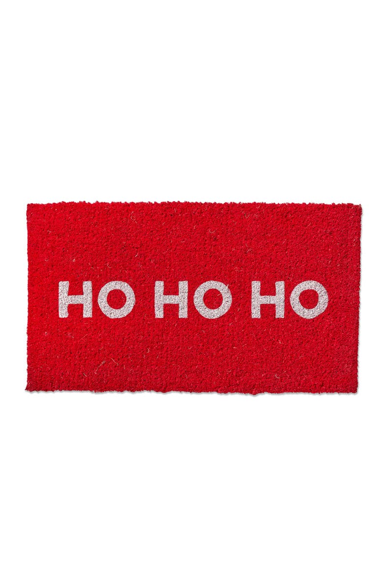 tag Ho Ho Ho Christmas Coir Door Mat Red Holiday Decor Easy Clean, Main, color, Red