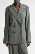 Dries Van Noten Pinstripe Double Breasted Virgin Wool & Cotton Crepe Blazer