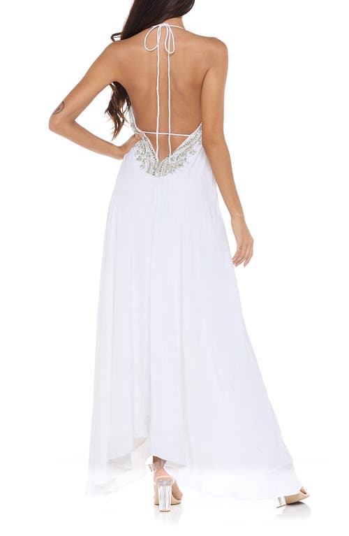 Ranee's Ranees Plunge Neck Halter Maxi Dress In White