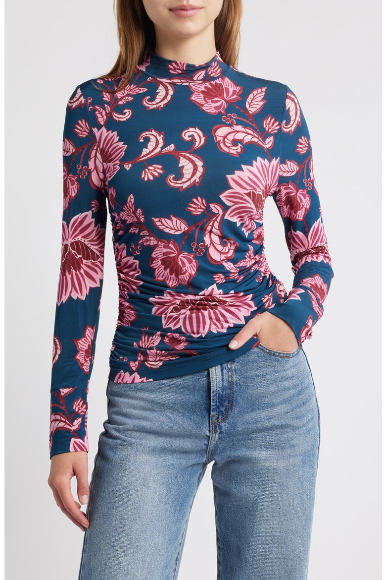 Flower Delicacy Ruched Jersey Top, Main, color, DARK BLUE