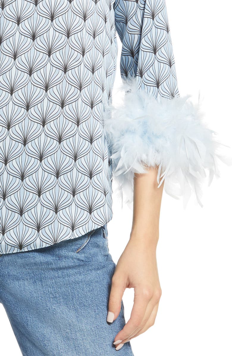 River Island Geo Print Feather Cuff Top, Alternate, color,