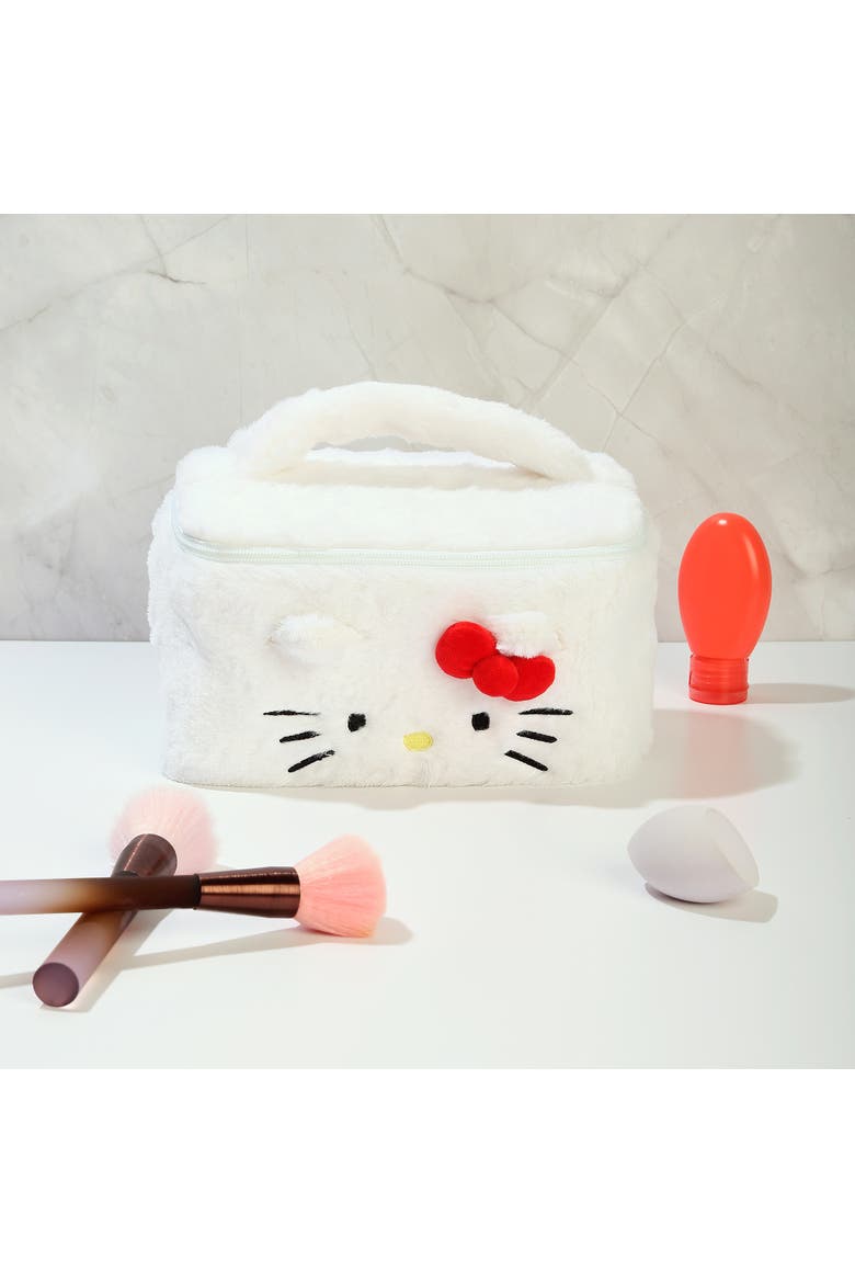 Fluffy Travel Cosmetic Bag, Alternate, color, White