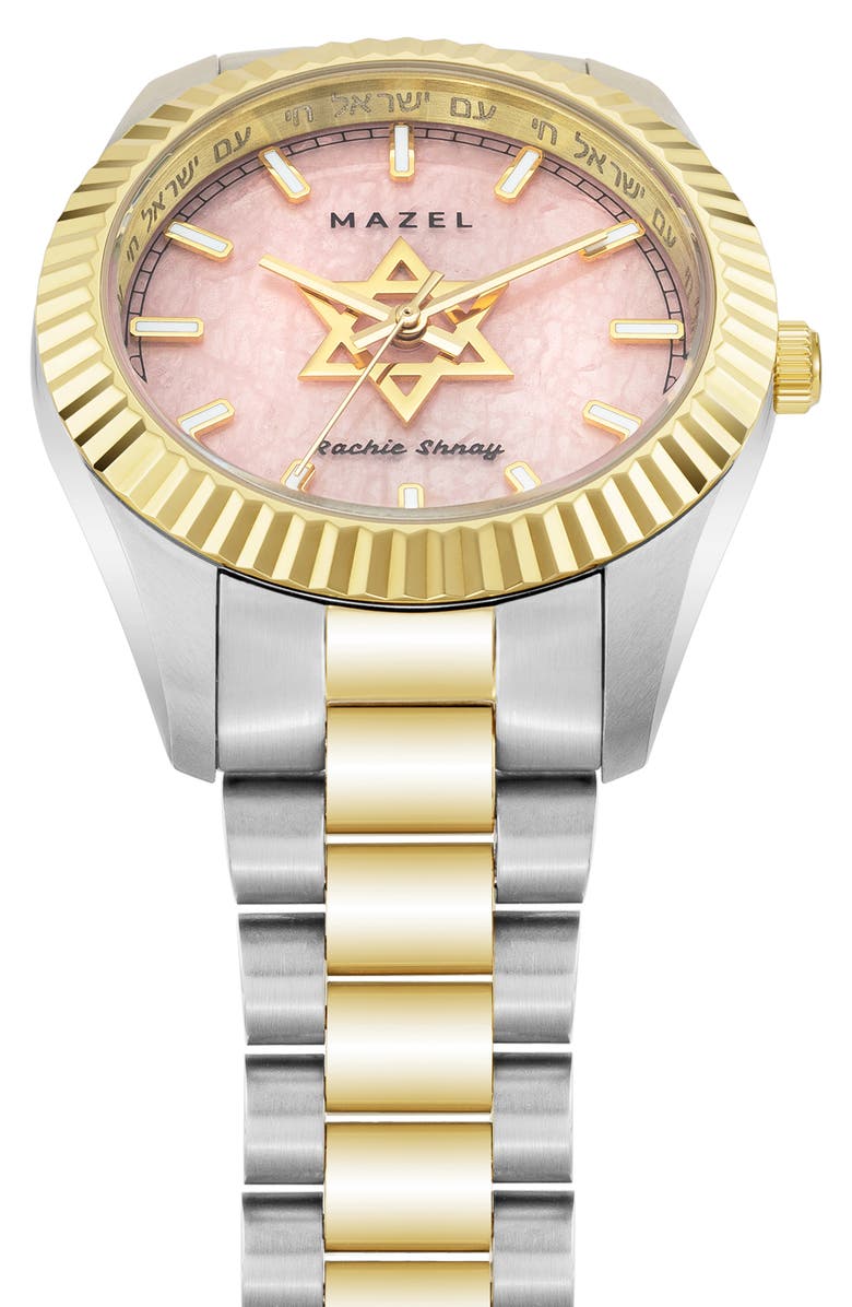 Rachie Shnay The Mazel Rose Quartz Two-Tone Bracelet Watch, 36mm, Alternate, color, Rose Quartz