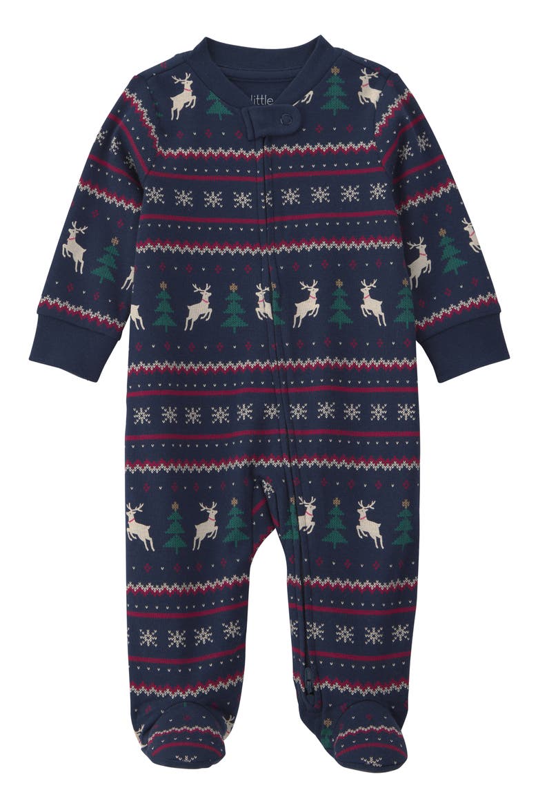 Print Organic Cotton Zip Footie, Main, color, REINDEER FAIRISLE