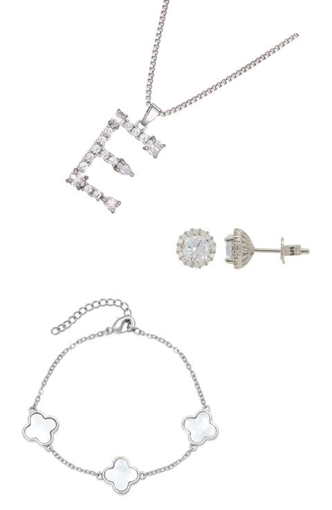 3-Piece Mixed Cubic Zirconia Initial Jewelry Set