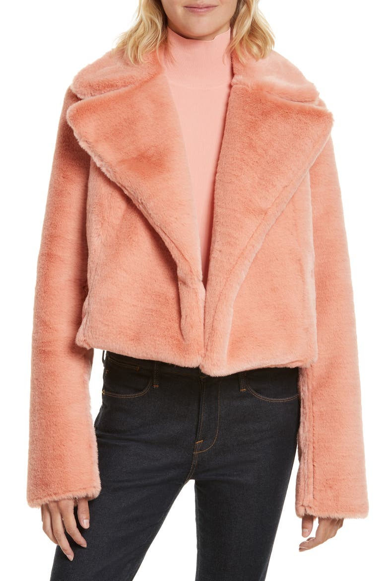 Diane von Furstenberg Collared Faux Fur Jacket, Main, color, SHERBET