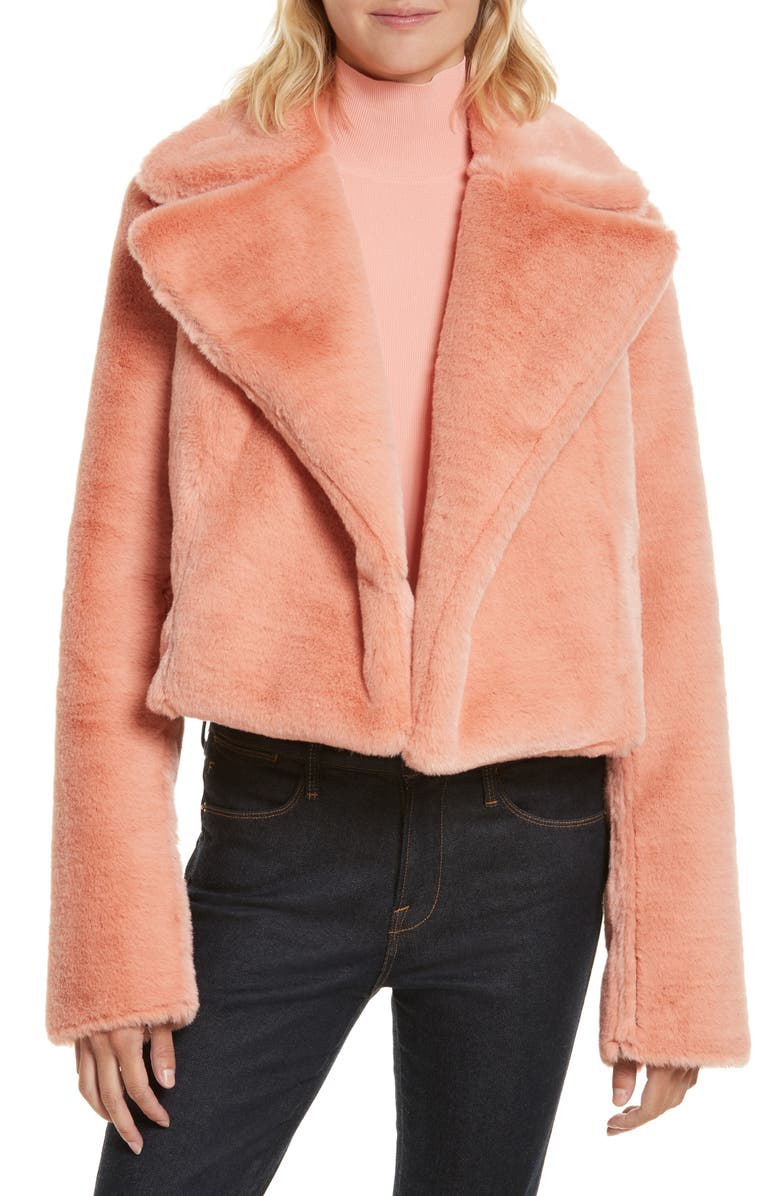 DVF Diane von Furstenberg Collared Faux Fur Jacket, Main, color,