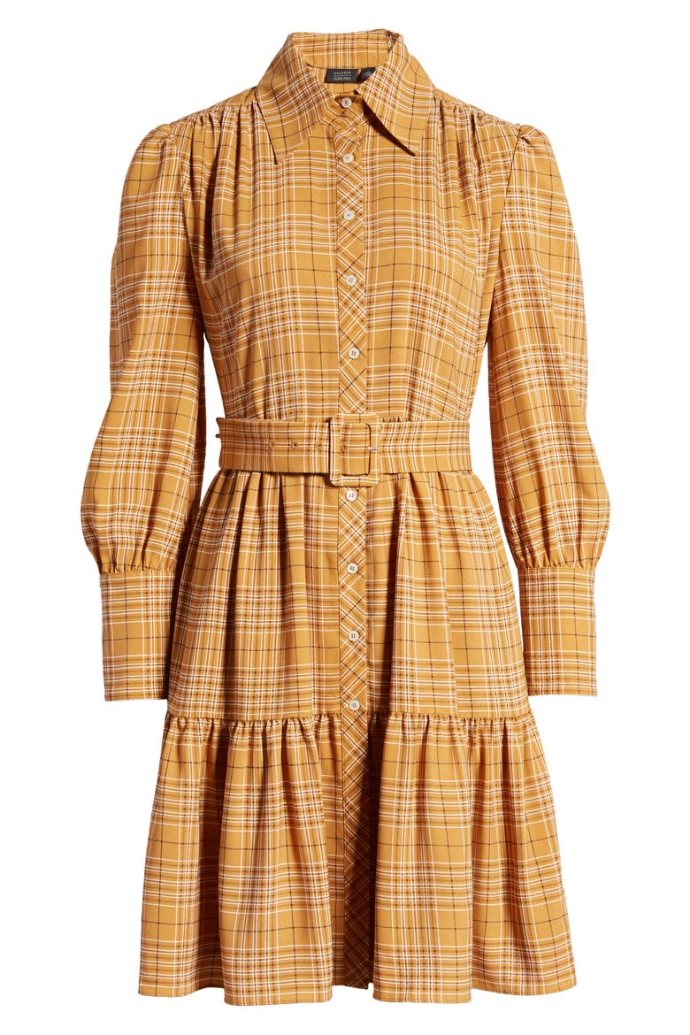 x Atlantic-Pacific Belted Long Sleeve Shirtdress, Alternate, color, BROWN PLAID