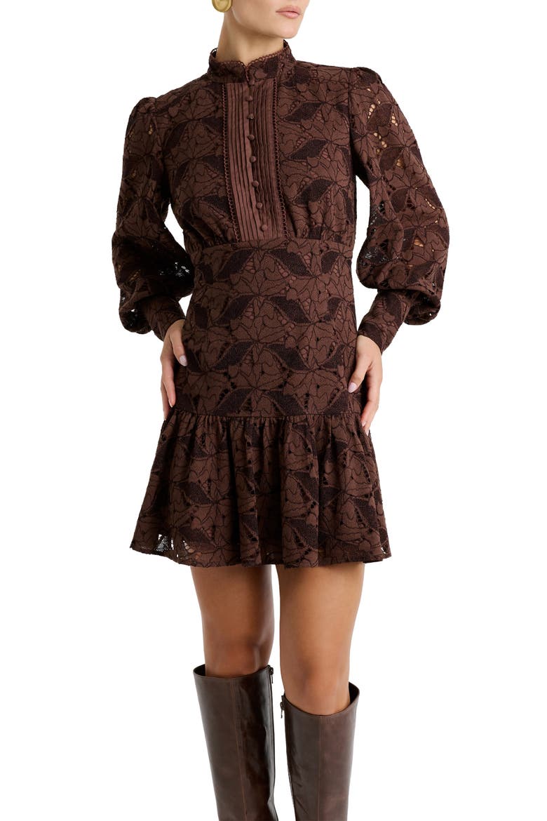 Remy Long Sleeve Lace Minidress, Alternate, color, CHOCOLATE