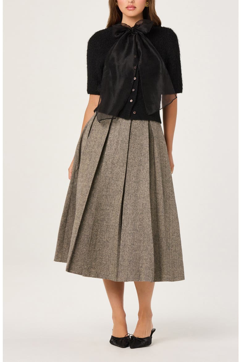 Pleated Midi Skirt, Alternate, color, TAUPE BLACK FLECK