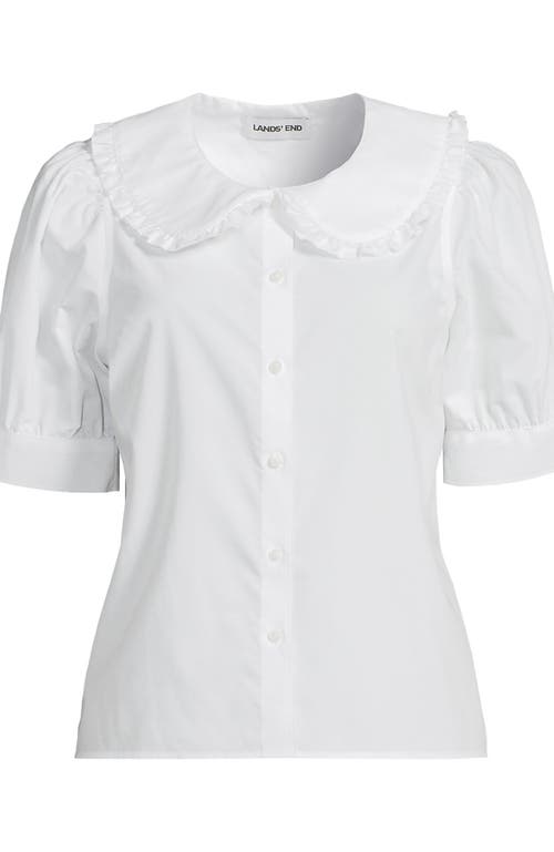 Lands' End Easy Care Puff Sleeve Statement Collar Shirt In White
