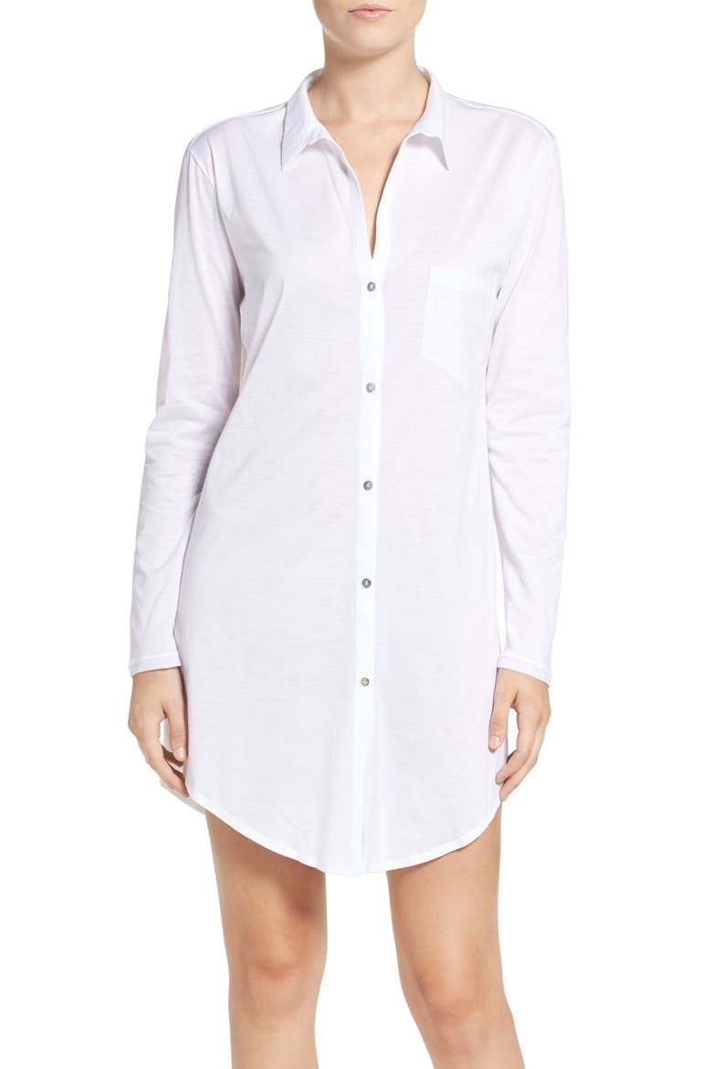 'Deluxe Boyfriend' Jersey Sleep Shirt, Main, color, WHITE