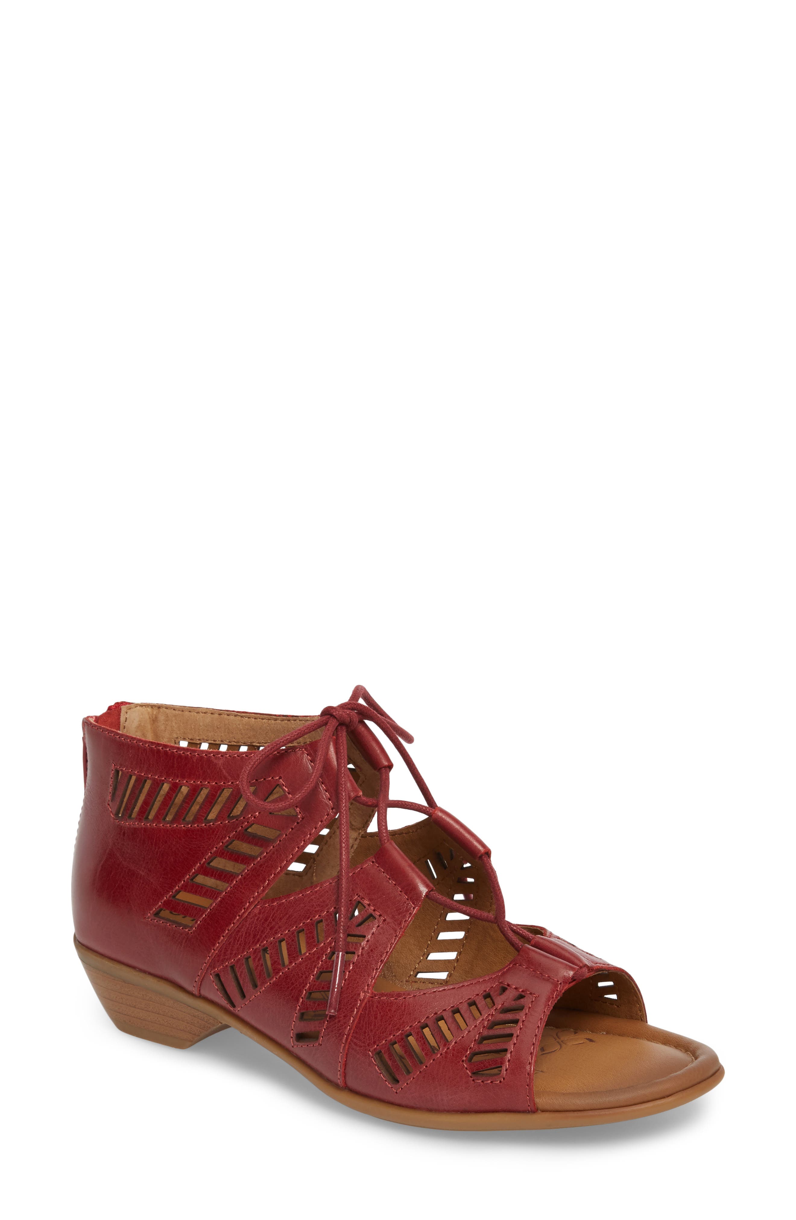 Riley Ghillie Sandal, Main, color, CHERRY RED LEATHER