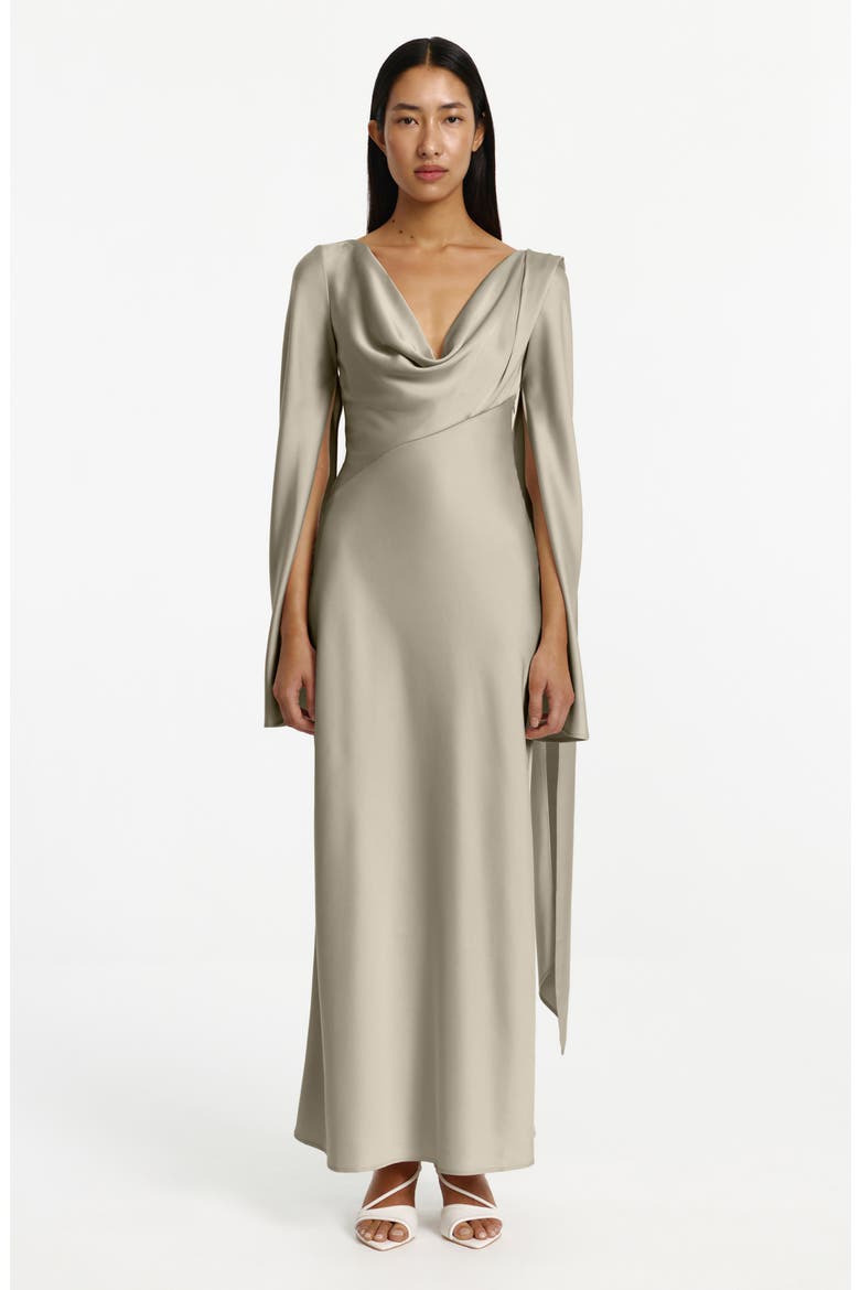 Luka Long Sleeve Satin Gown, Alternate, color, WILLOW
