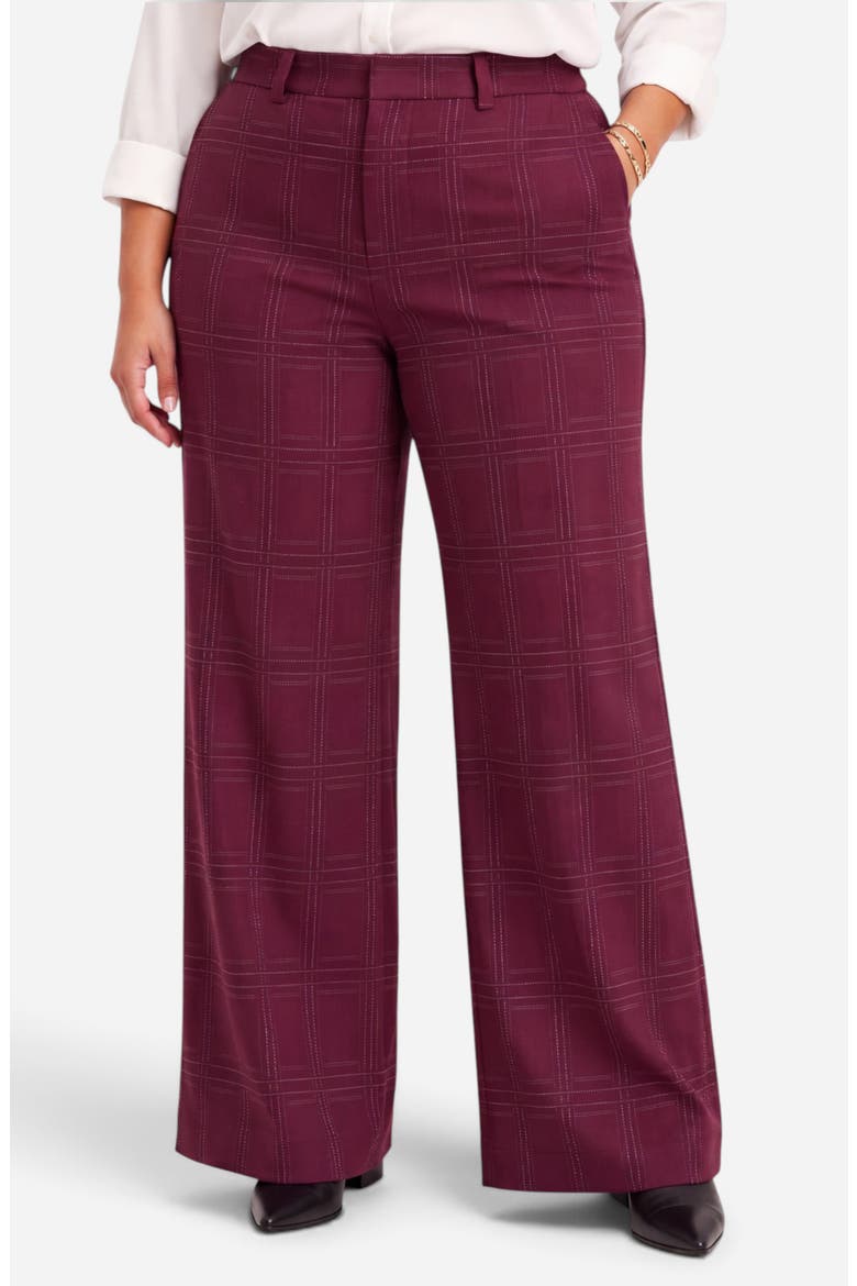 Kelsey Plaid Mid Rise Wide Leg Trousers, Main, color, BURGUNDY MLT