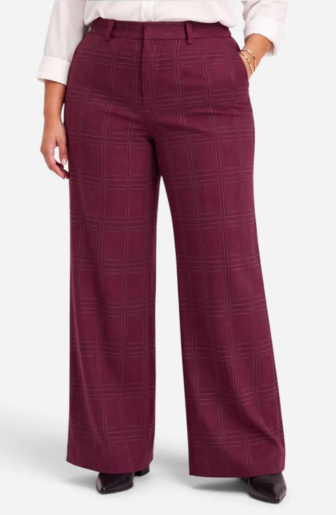 Kelsey Plaid Mid Rise Wide Leg Trousers