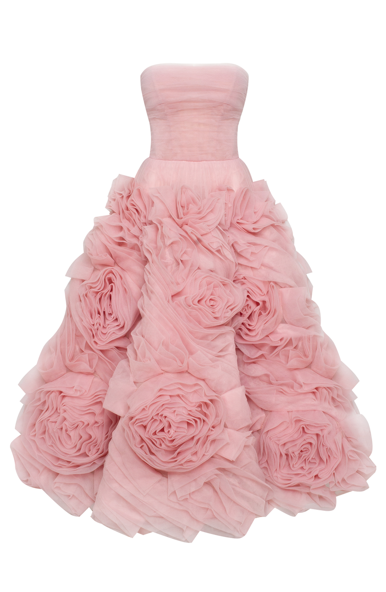 Milla A-Line Tulle Midi Formal Occasion Dress, Alternate, color, Misty Rose