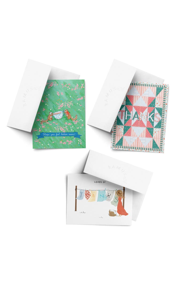 Ramus & Co Sympathy Greeting Card Pack Sets (3 ct, Assorted) Feel Better Chipmunks Tea, Thanks Quilt, Loads Of Thanks, Main, color, Multi-Pack